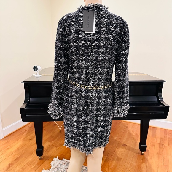 NWT RARE Luxury Classic Minimalist Zara Houndstooth Tweed Fringe Coat/Jacket - Picture 14 of 17